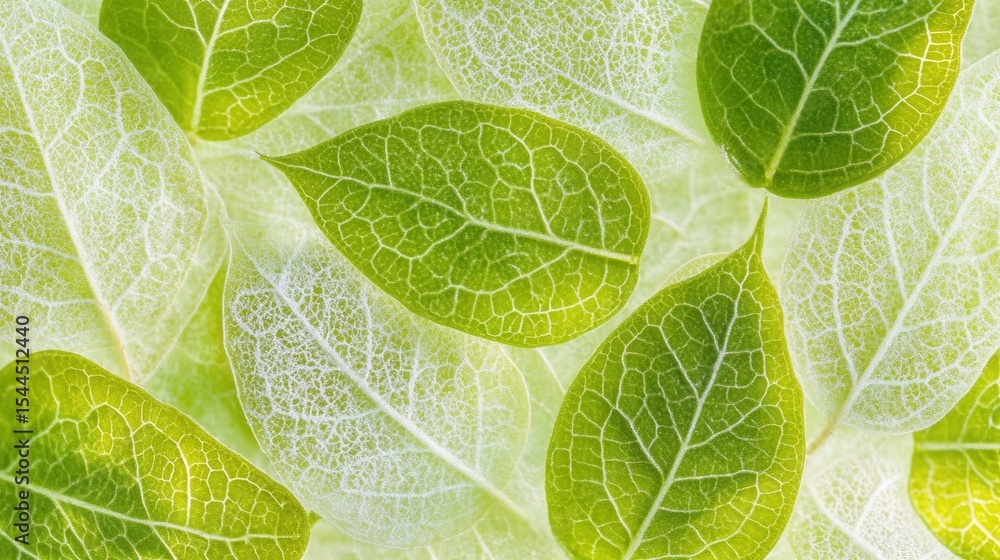 Poster close-up view of delicate green and translucent leaves showcasing intricate vein patterns against a 