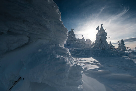 Ice-covered juhyo snow monster trees of Mt. Zao, Yamagata, Japan.