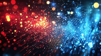 A vibrant, colorful abstract background featuring a mix of red, blue, and yellow lights with a black background.