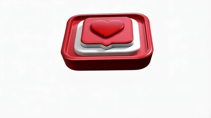 Rendered red and white social media heart icon with three layers, representing like, love, or favorite on white background - Powered by Adobe