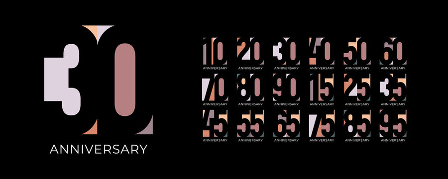 Pastel nude birthday anniversary numbers for jubilee. Stylish soft tones for celebration design, wedding cards, years milestone branding, fashion visuals. Feminine premium layout. Vector illustration