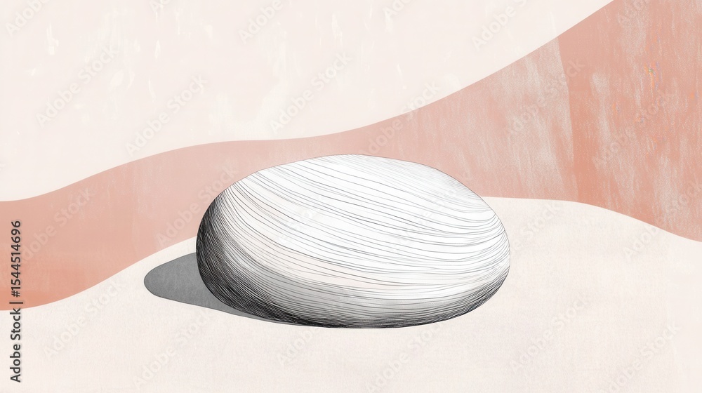 Poster smooth white stone on minimalist background with abstract shapes and warm tones for modern design an