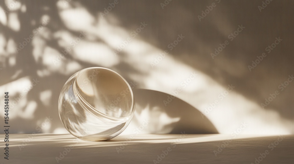 Aufkleber elegant glass sphere casting soft shadows on a textured surface under natural light with abstract pa