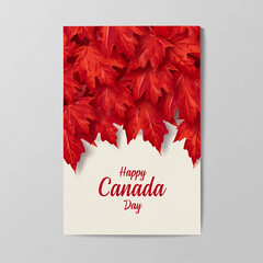Happy canada day card with red maple leaves