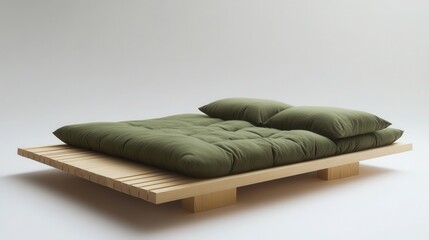 Modern Minimalist Bed Design with Green Bedding on Simple Wooden Frame in Contemporary Style for Cozy Interior Spaces