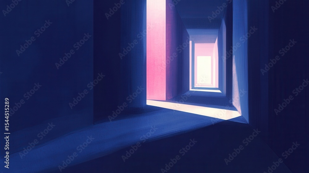 Poster abstract geometric corridor with soft light and shadows creating a serene atmosphere for modern desi
