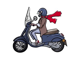 Motorcyclist with a red scarf on her head