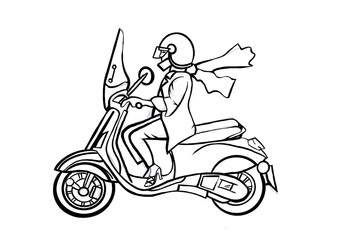 Motorcyclist in helmet on a scooter. 