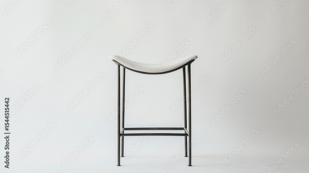 Poster minimalist design of a white stool with black frame against a soft neutral background for modern int