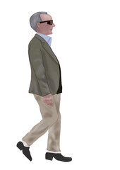 A full-length portrait of a man walking down the street