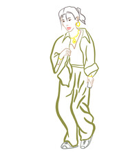 Illustration of woman walking in the water with a backpack