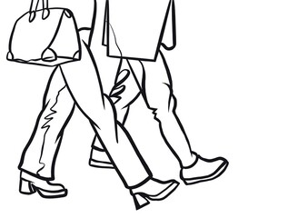 Illustration of people crossing the street with a handbag in the foreground