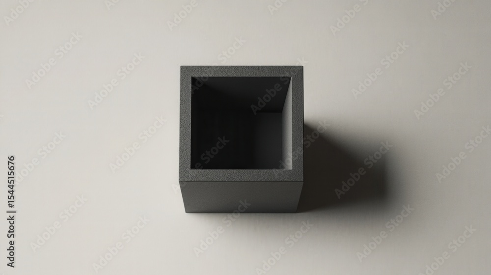 Poster minimalist dark gray square box on light surface with soft shadows and clean lines as a contemporary
