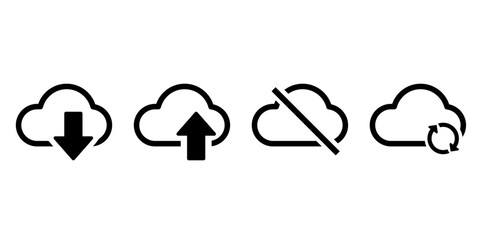 Cloud computing symbol. Cloud download, upload, disconnection and synchronization.