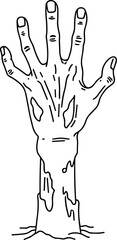 Creepy Zombie Hand Rising from Ground – Horror Line Art Vector Illustration