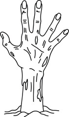 Rising Zombie Hand Line Art – Creepy Halloween Grave Vector Illustration