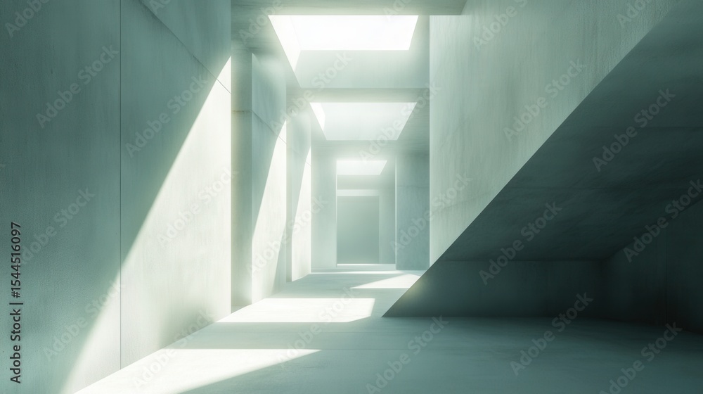 Poster modern abstract interior space with dramatic lighting and geometric architecture creating a sense of