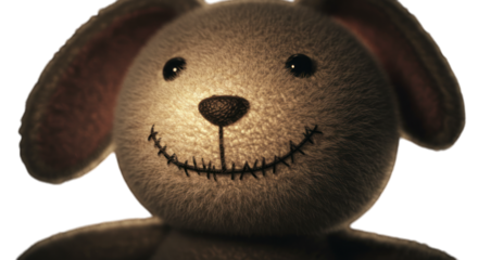 Worn plush rabbit toy close up