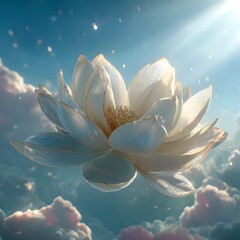 Beautiful lotus flower floating in the sky dreamy floral background wallpaper art