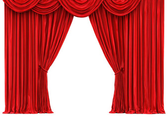 Red stage curtains open