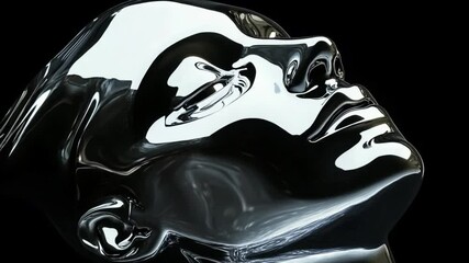 Chrome Head Sculpture: A Study in Reflective Surfaces and Form - Powered by Adobe