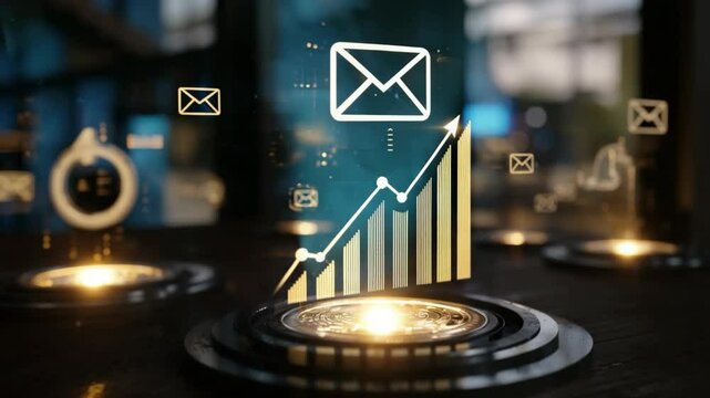 digital mail icon with up trending graph 