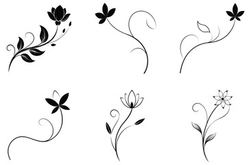 Elegant Black Floral Silhouette Set – Vector Botanical Flower and Leaf Design Collection"