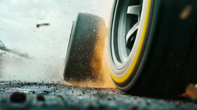 Burning Rubber: Formula 1 Race Car Tire Close-Up