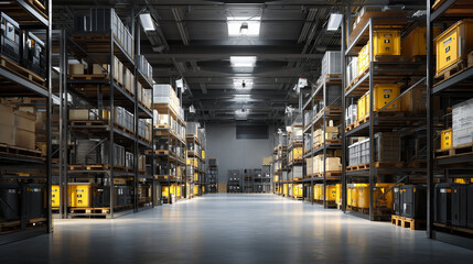 Neatly stacked shelves in a warehouse, showcasing efficient organization and professional storage solutions