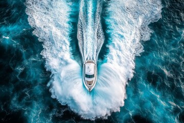 Luxury yacht navigates turquoise waters from aerial view. AI generative