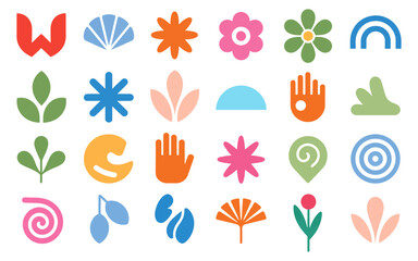 “Flat Design Geometric Icons – Minimalist Colorful Shapes for Modern Graphics”