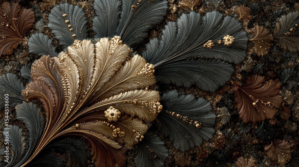 Aufkleber elegant fractal design with intricate metallic patterns in brown, black, grey, bronze, and gold tone