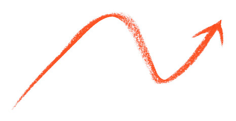 Red arrow symbol colored pencil isolated on transparent background