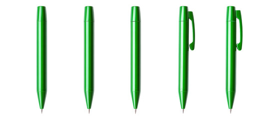 Pack Collection Green Pens Minimalist Product Photography for Stationery set against transparent background
