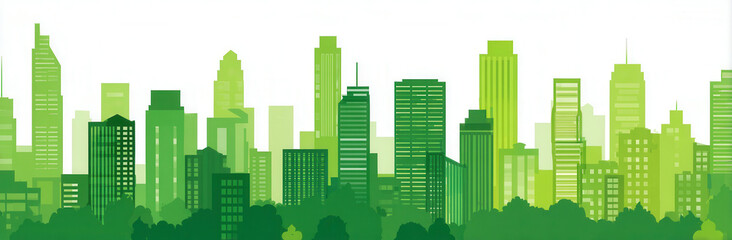 Explore a vibrant green city skyline filled with dynamic buildings in shades of green that evoke a fresh, modern ambiance for urban living
