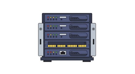 Obraz premium Data Network Server Rack with Lights and Connection Ports