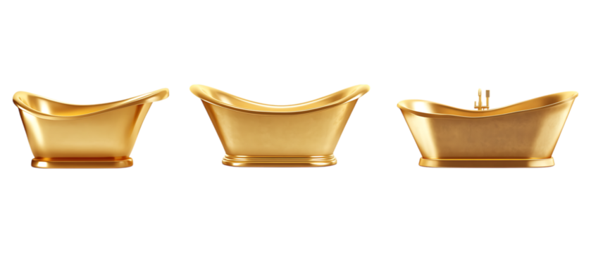 Pack Collection Three Gold Vessels Variations in Size and Design set against transparent background