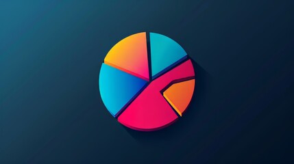Fototapeta premium A dynamic icon of a financial pie chart with colorful segments and labels. Vector icon style, colorful icon, and cinematic photography