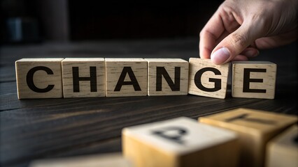 Hand arranging wooden blocks spelling change concept