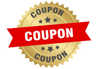 coupon. coupon round red and gold label isolated on transparent background