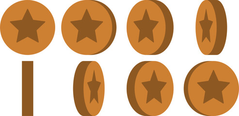 Basic 8-frame Rotating Bronze Coin Sprite Sheet for Sprite Animation in Games and App UI. Vector Image.