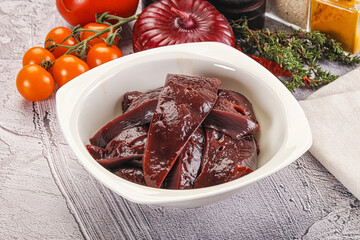 Raw beef liver slices for cooking