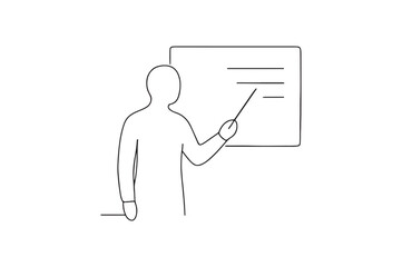 Teacher at blackboard continuous one line drawing minimalism design