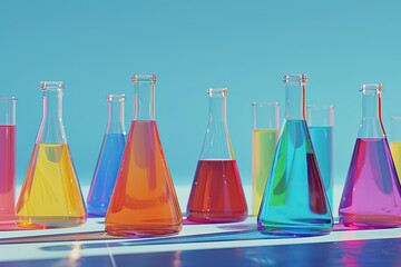 High Resolution Image of Laboratory Glassware with RainbowColored Liquids
