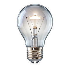 Illuminated Glass Lightbulb Metal Base Internal Filaments isolated on a transparent background