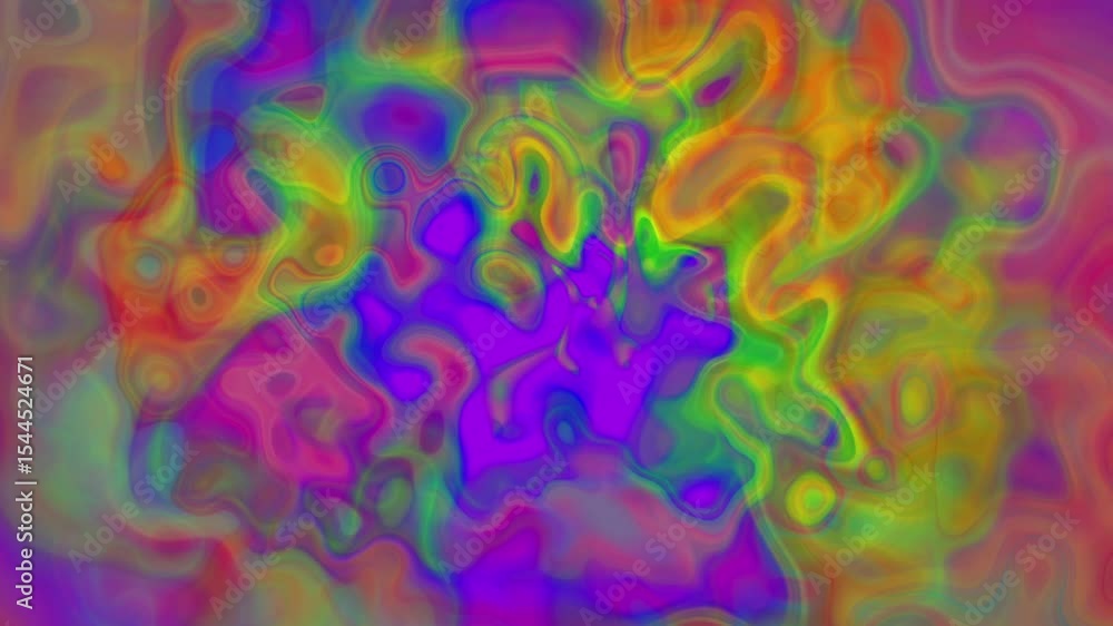 Poster psychedelic turbulent swirling rotating loopable animation with vibrant rainbow colors and fluid mot