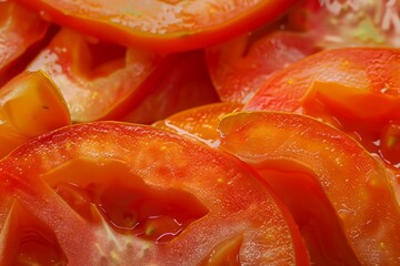 Close-up of fresh tomato slices in vibrant red hues. AI generated