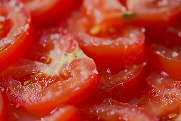 Close-up of fresh tomato slices in vibrant red hues. AI generated
