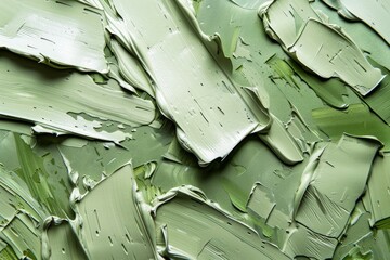 Photo of Many rough green smears of acrylic oil paint on flat surface. Background texture for backdrops or mapping