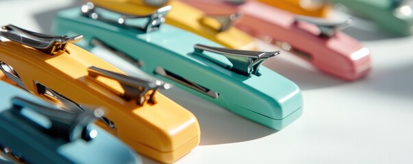Colorful stationery clips closeup
